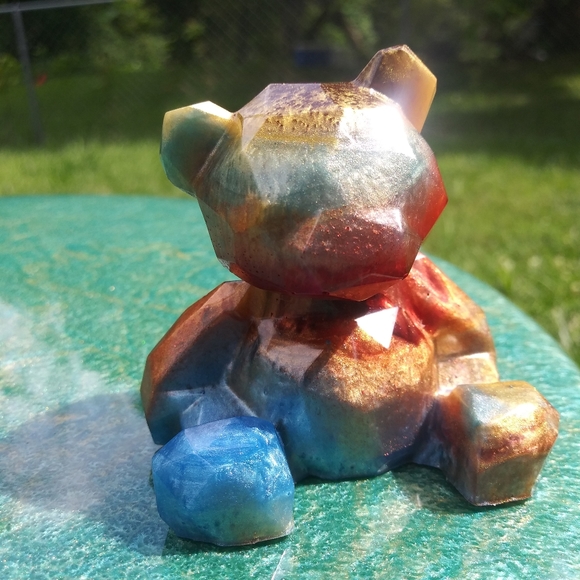 🧸SOLD🧸Colorful Teddy Bear Resin Art Cute Gift Gold Handmade Gifts - Picture 5 of 15